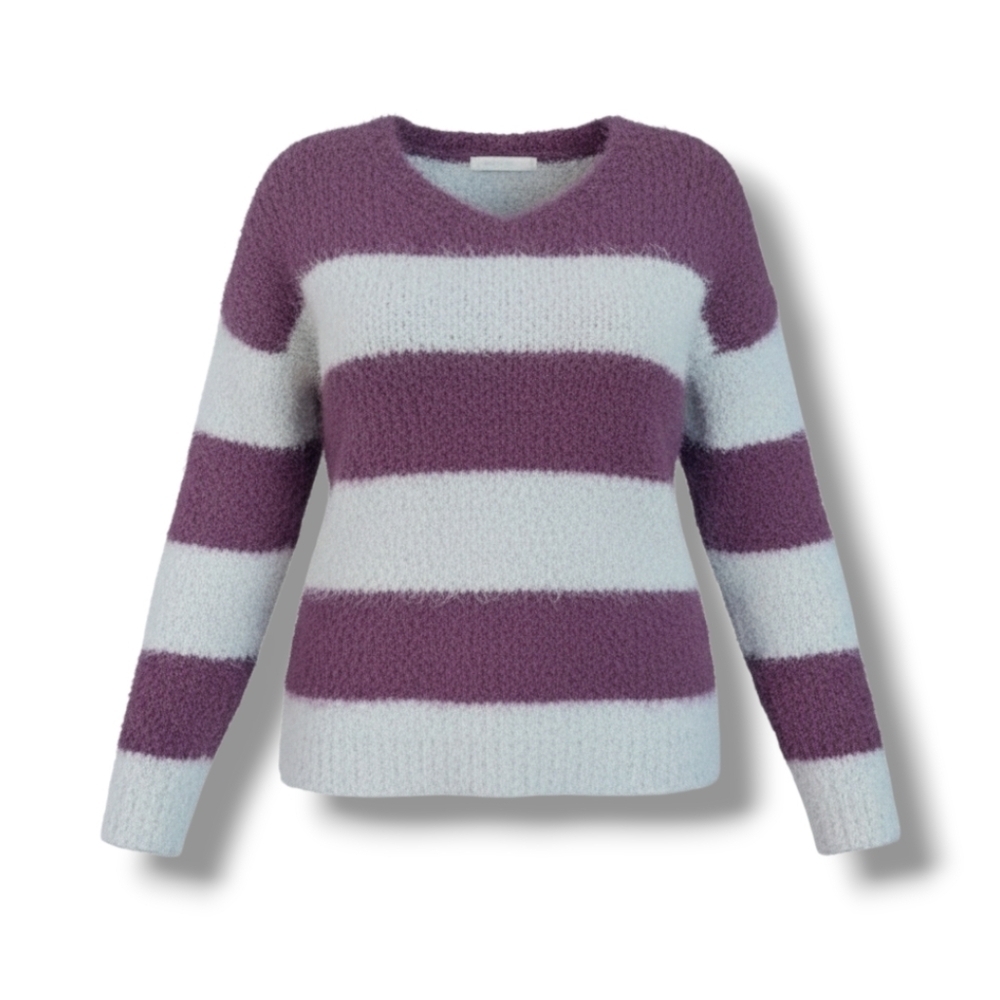 SO Women's mauve/cream long sleeve fuzzy VNeck sweater  - small​